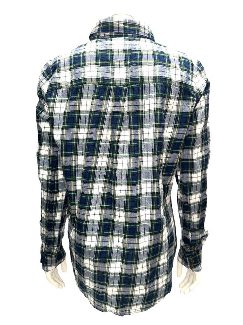 Forever 21 Size L Green Blue Button Up Flannel Shirt Academia Lumbercore Classic - Picture 5 of 11